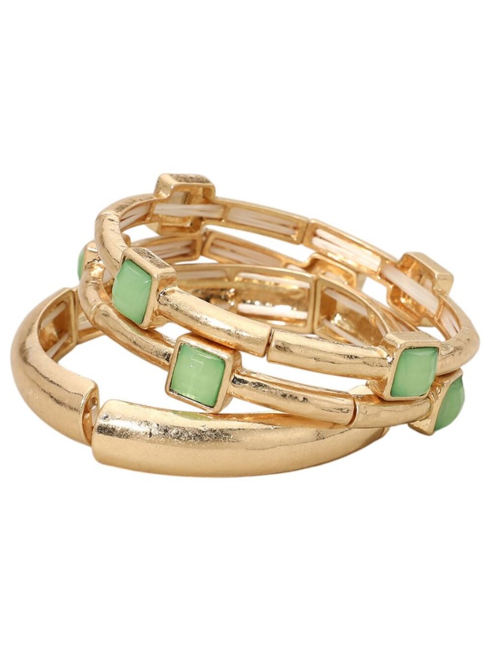 Tigerstars 3PCS - Green Faceted Square Accent Stretch Multi Layered Bracelets